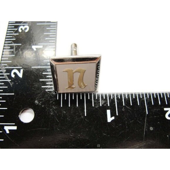 Signed Swank Set Silver Tone Square Cufflinks Neck Tie Clip Shirt Vintage IOB - Picture 8 of 12